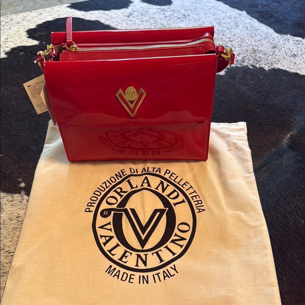 Valentino Orlandi Red Crossbody Bag with Gold Accents